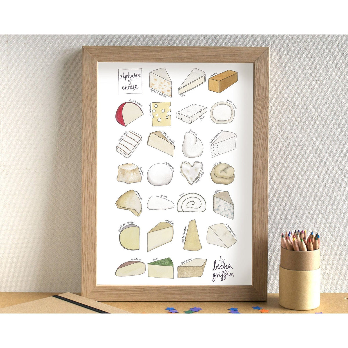 Becka Griffin Cheese Alphabet A3 Art Print