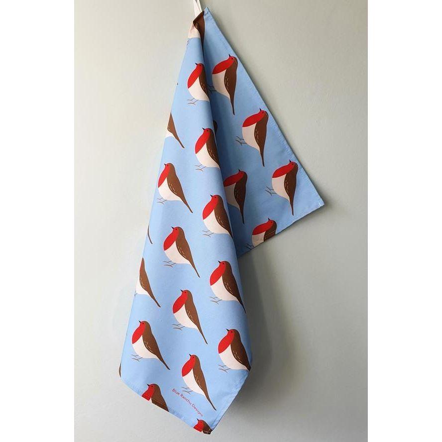 Blue Ranchu Robin Tea Towel