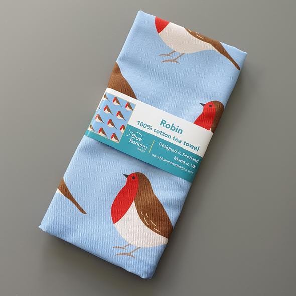 Blue Ranchu Robin Tea Towel