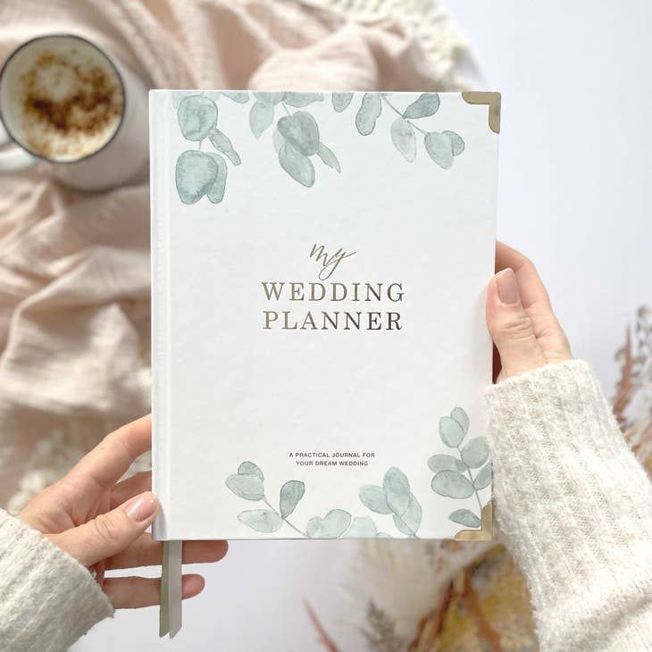 Blush And Gold Luxury Eucalyptus Wedding Planner Book with Gilded Edges
