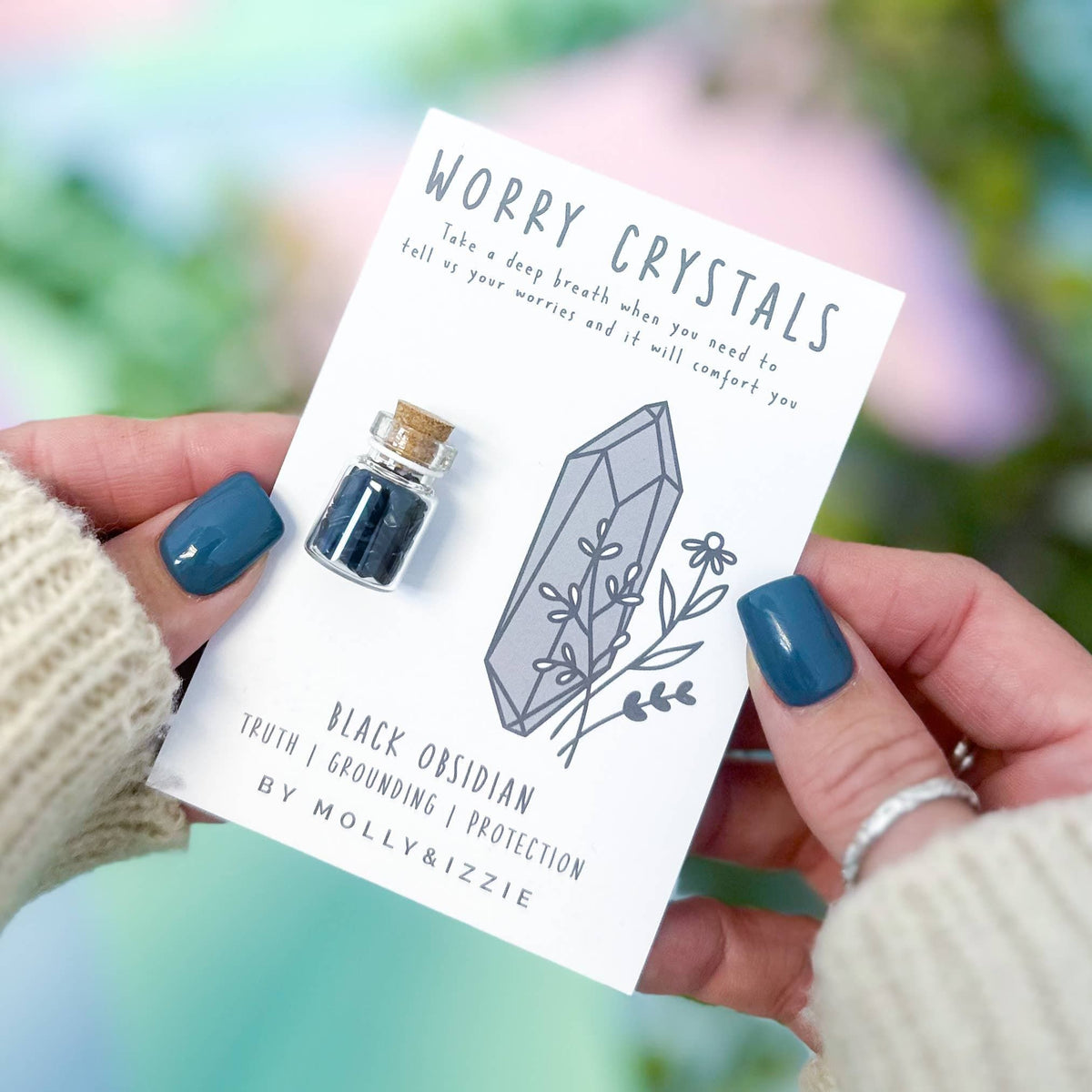 by Molly&Izzie Black Obsidian Worry Crystals on Card