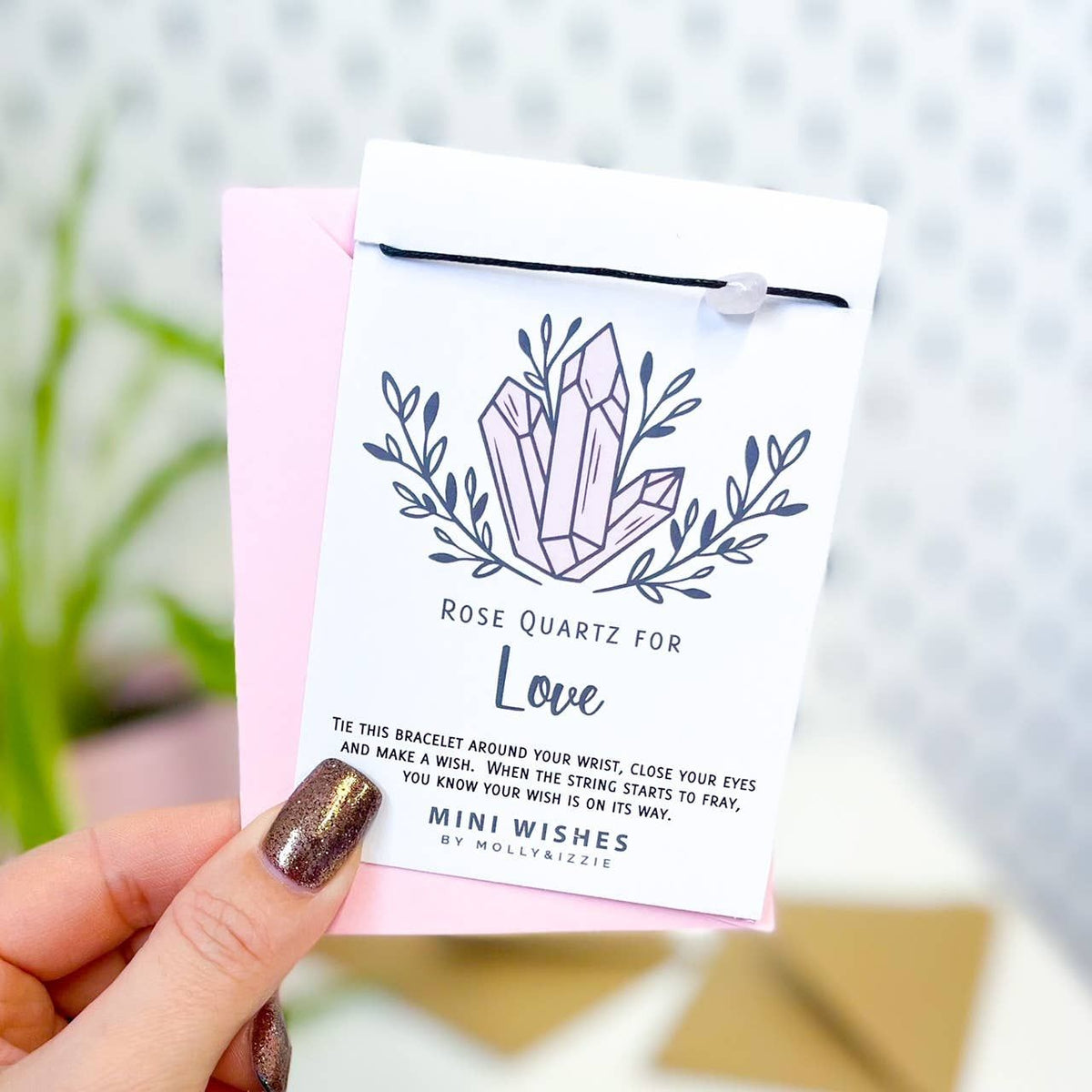 by Molly&Izzie Crystal Mini Wish Bracelet- Rose Quartz for Love