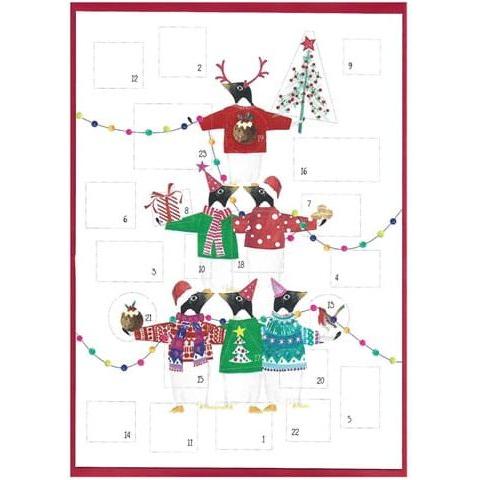 Cinnamon Aitch Balancing Penguins Advent Calendar Card
