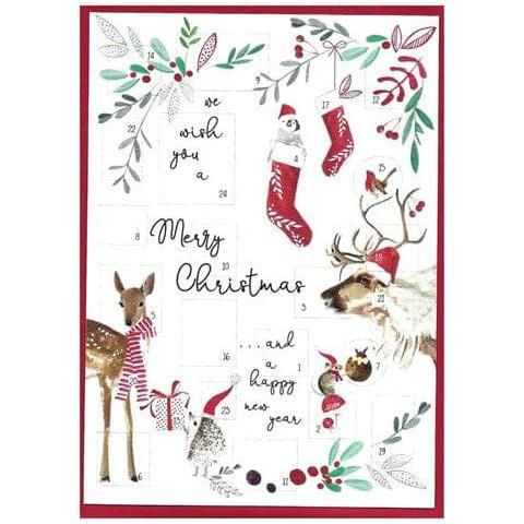 Cinnamon Aitch Merry Christmas with Deer & Stockings Advent Calendar Card