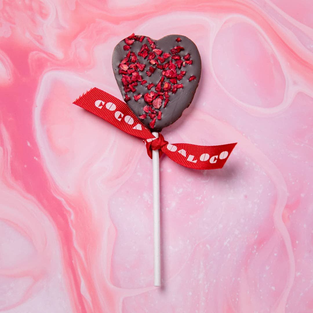 Cocoa Loco Dark Chocolate & Raspberry Heart Lolly