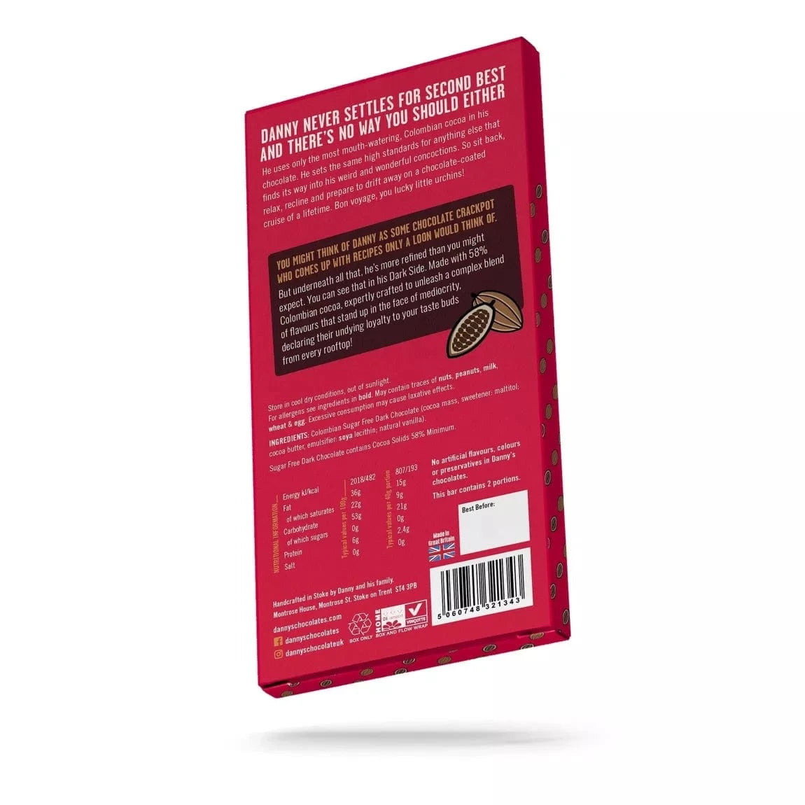 Danny's Chocolate Dark Side Sugar Free Chocolate Bar