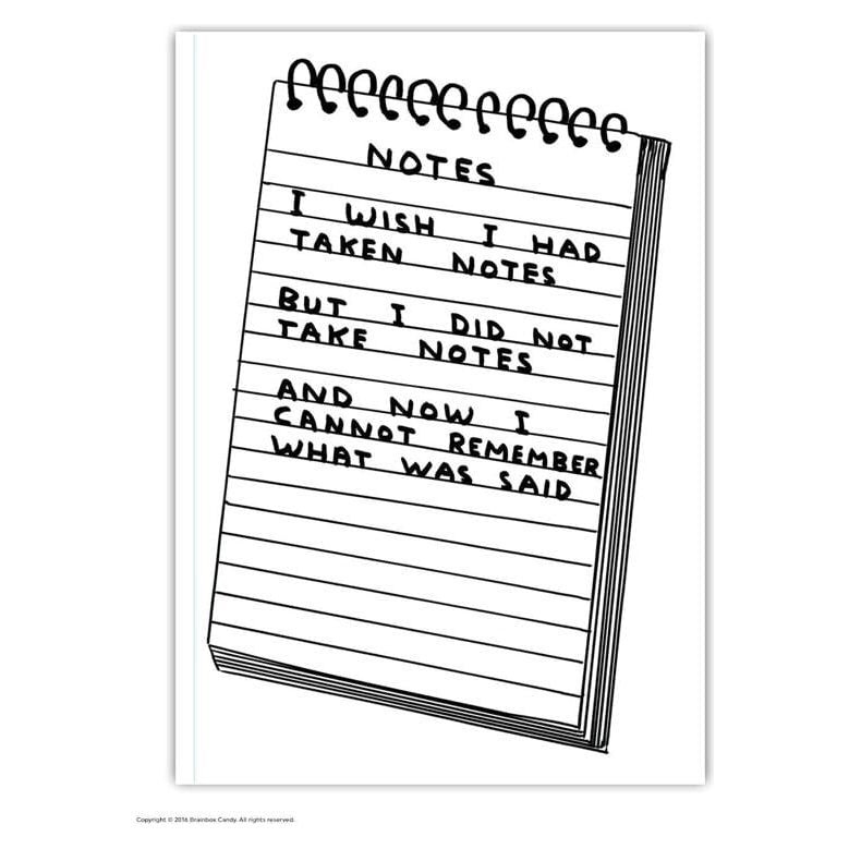 David Shrigley 'Wish I'd Taken Notes' A6 Notebook