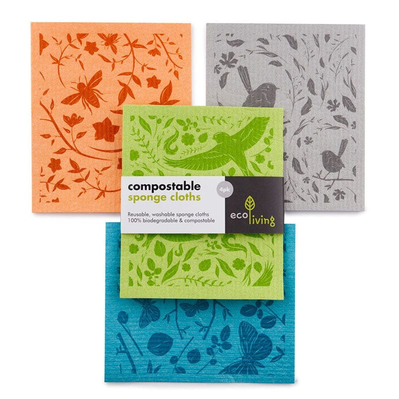 Ecoliving Botanic Garden Compostable Sponge Cleaning Cloths - Bright Pattern