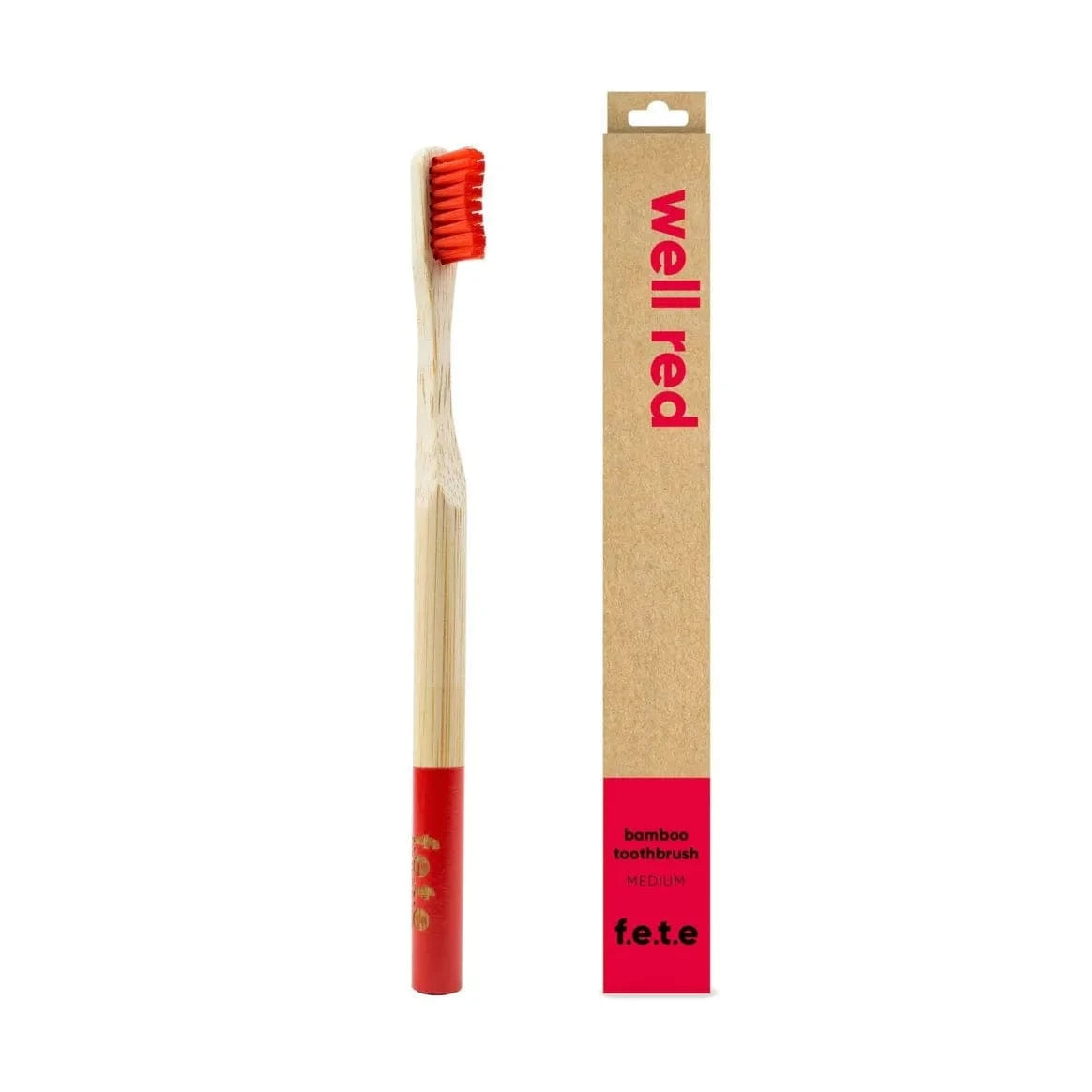 FETE Red Adult's Medium Bamboo Toothbrush