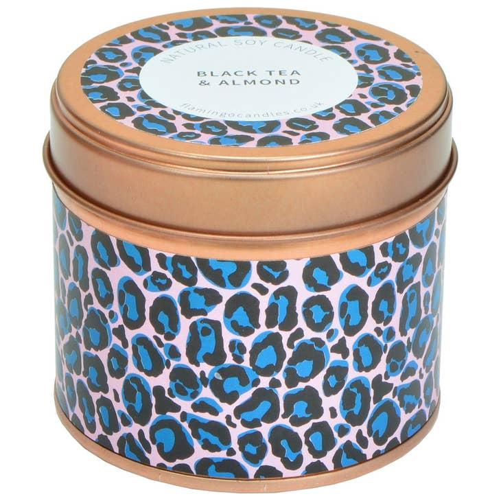 Flamingo Candles Black Tea & Almond Leopard Print Tin Candle