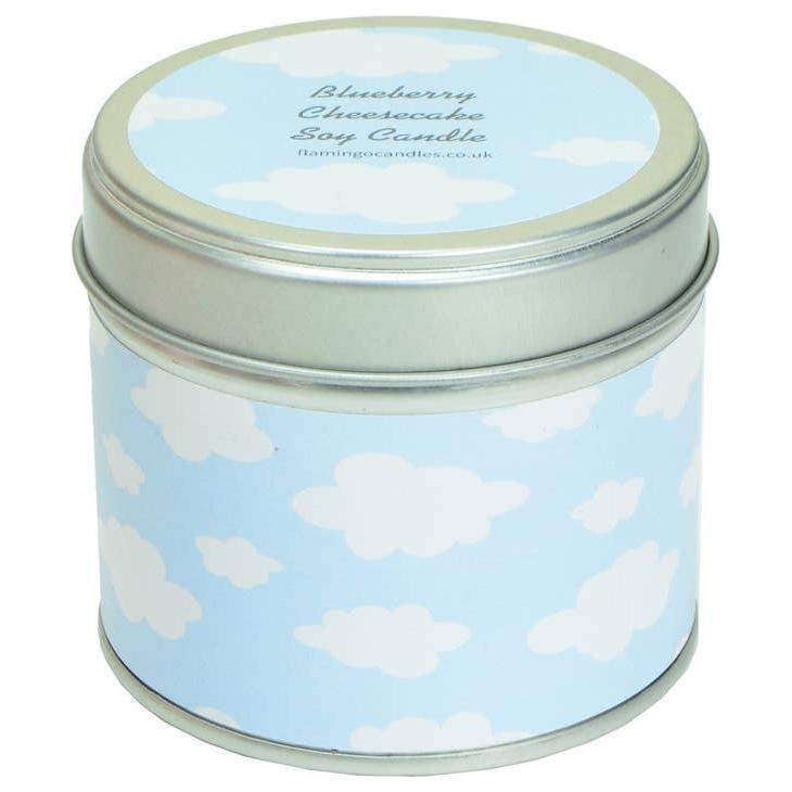 Flamingo Candles Blueberry Cheesecake Blue Sky Print Tin Candle