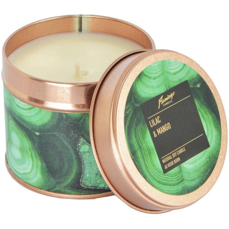 Flamingo Candles Lilac & Mango Malachite Rose Gold Tin Candle