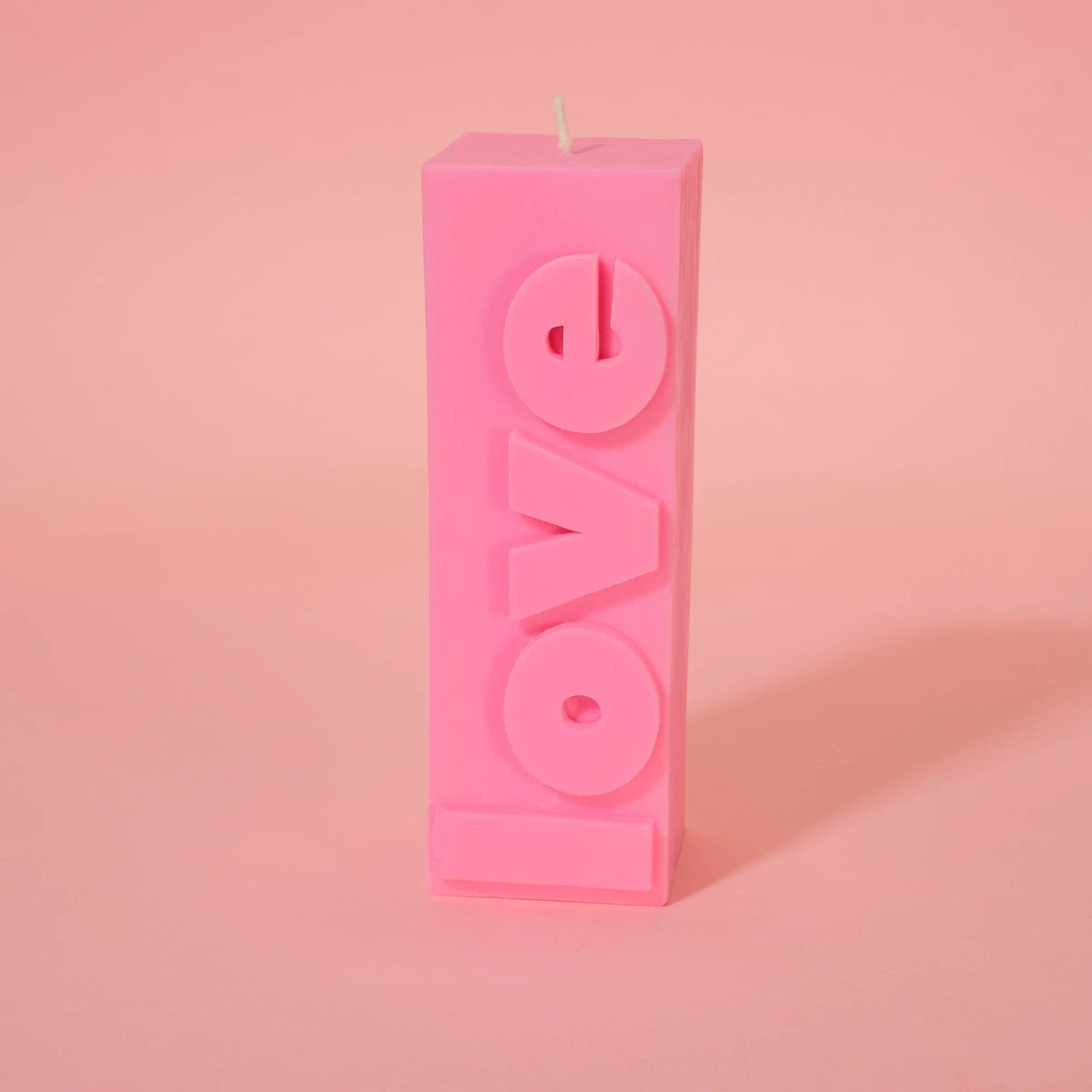 Flamingo Candles 'Love' Slogan Block Pillar Candle