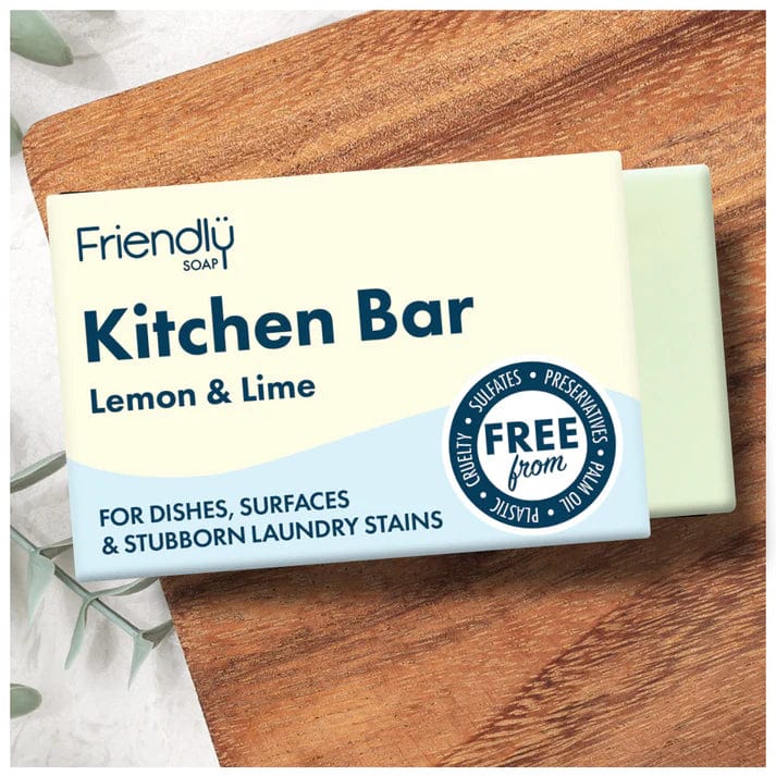 Eco-friendly Kitchen Bar soap in Lemon & Lime scent, effective for dishes and laundry stains, cruelty-free.