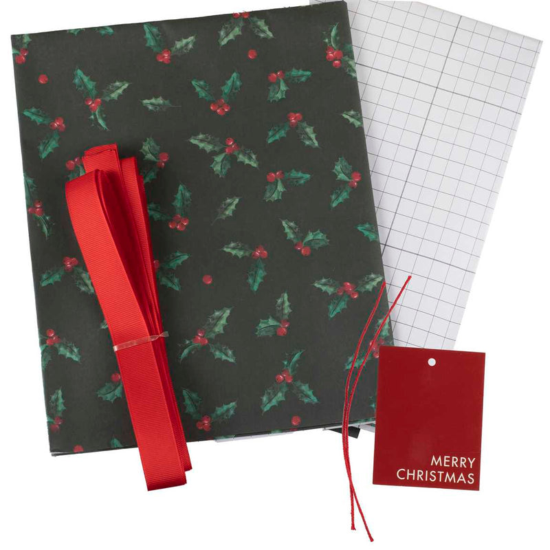 Ginger Ray Holly Wrapping Paper with Gift Tags and Ribbon