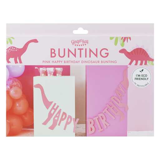 Ginger Ray Pink Happy Birthday Dinosaur Shaped Bunting