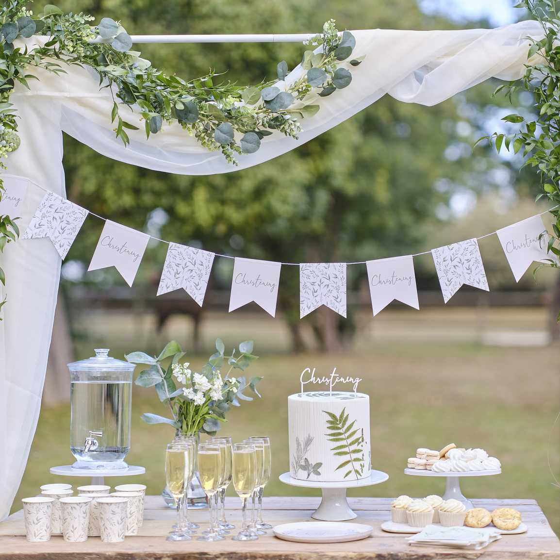 Ginger Ray White & Green Botanical Christening Bunting