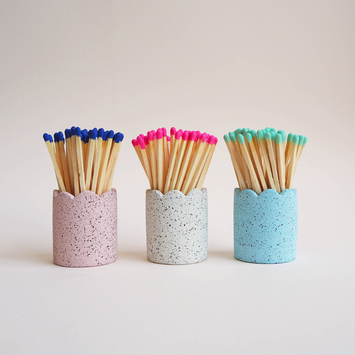 Hello Marilu Scalloped Match Stick Holders: Blue / Hot Pink