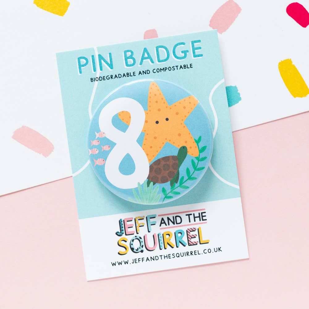 Jeff and the Squirrel Children's 8th Birthday Biodegradable Badge | Ocean