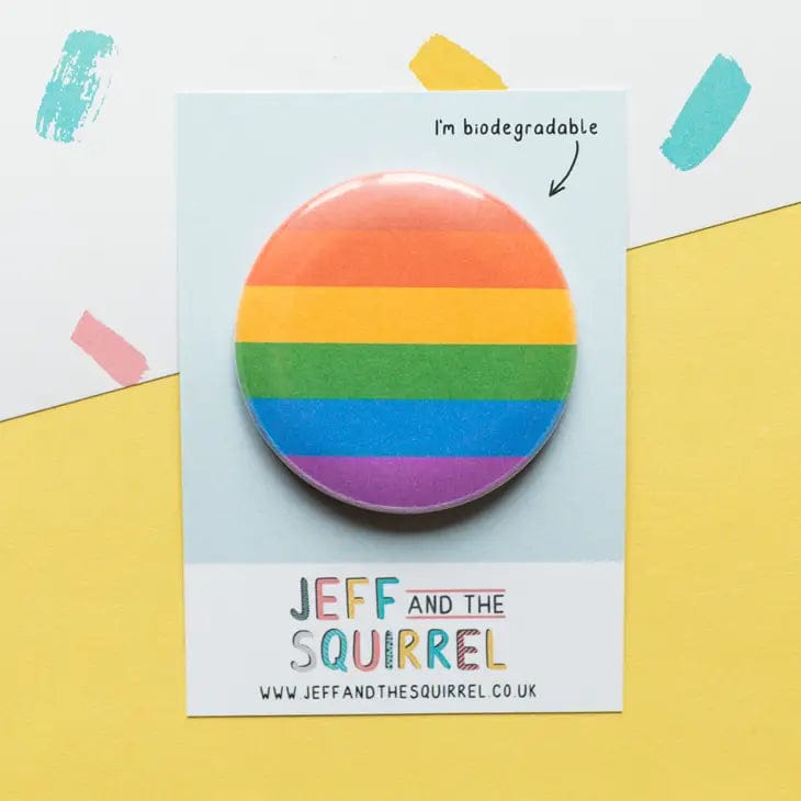 Jeff and the Squirrel Gay Pride Flag Biodegradable Badge