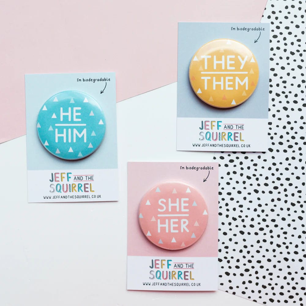 Jeff and the Squirrel Pronoun Badges