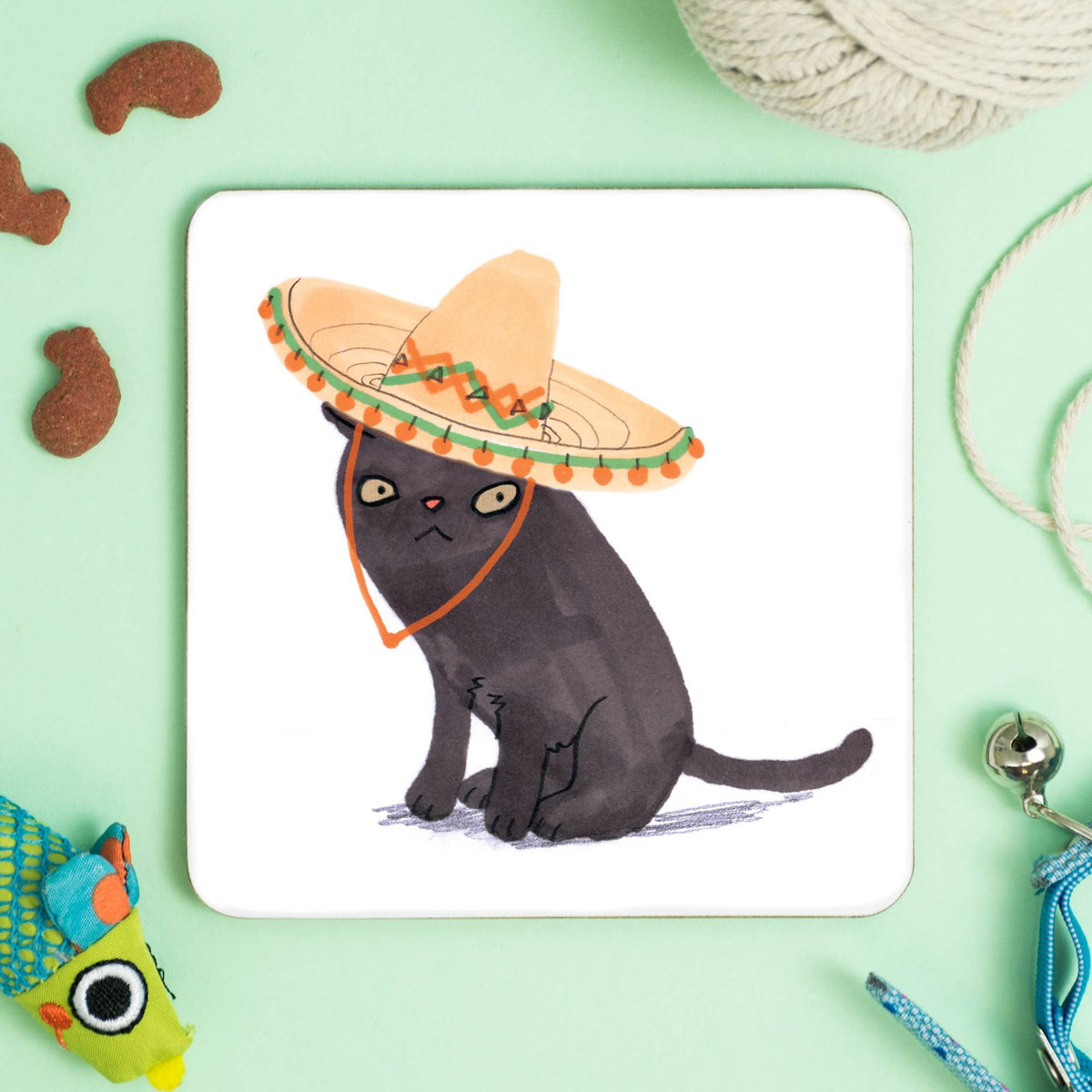 Jo Clark Design Cat In Sombrero Hat Coaster