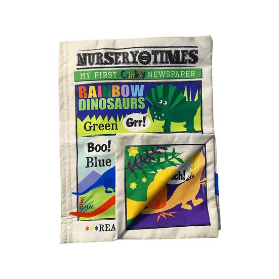 Jo & Nic's Crinkly Cloth Books Nursery Times Crinkly Newspaper - Rainbow Dinosaurs