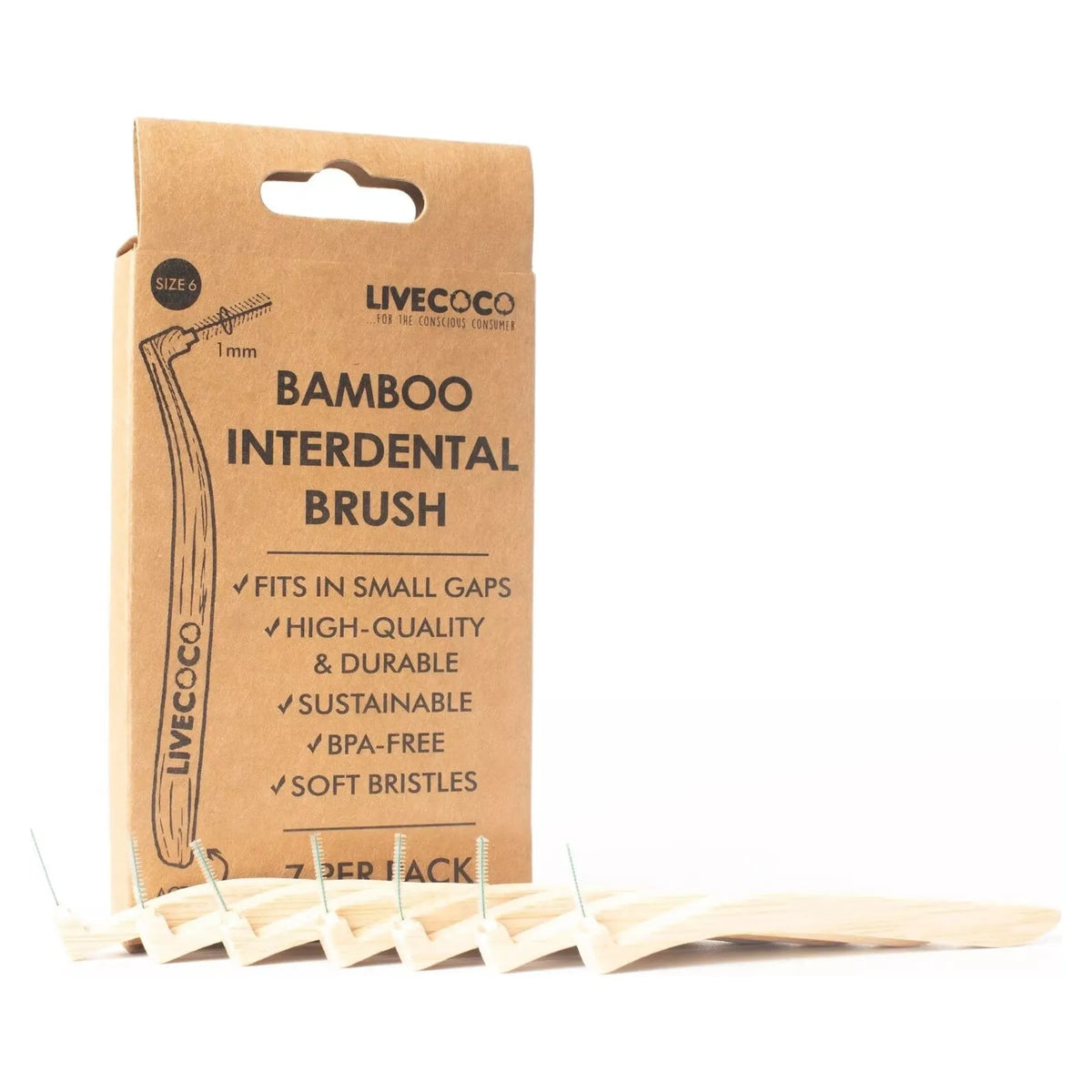 LiveCoco 1mm Bamboo Interdental Brushes (Reusable-7 Pack)