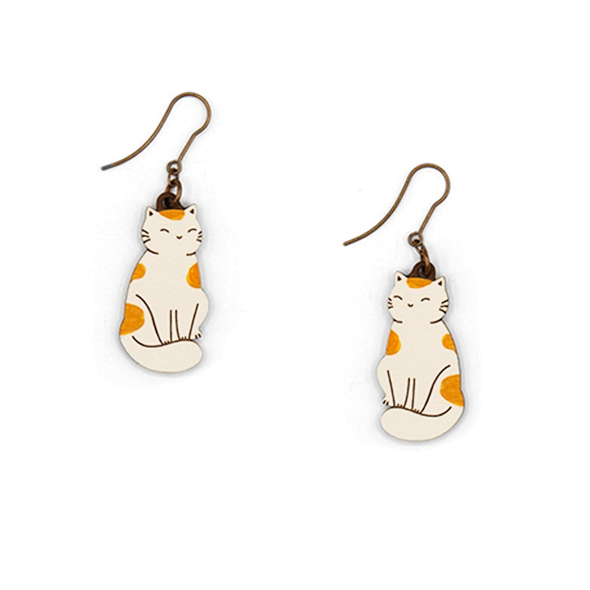 Materia Rica Cat With Brown Spots Wooden Earrings