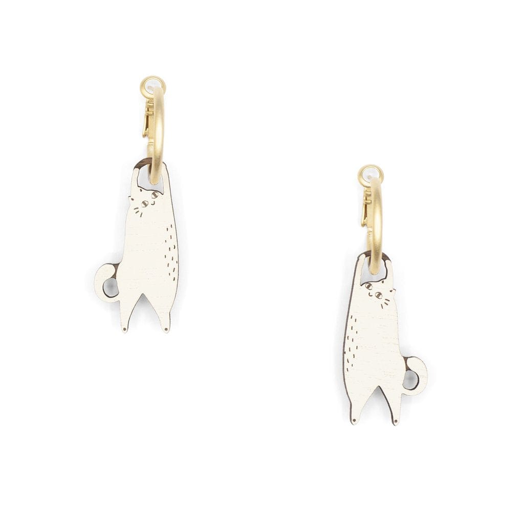 Materia Rica cream Hanging Cat Hoop Earrings