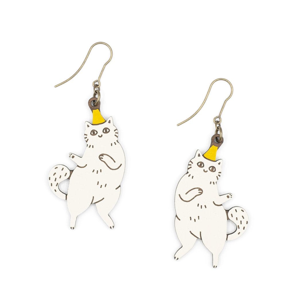 Materia Rica Dancing Cat Wooden Earrings