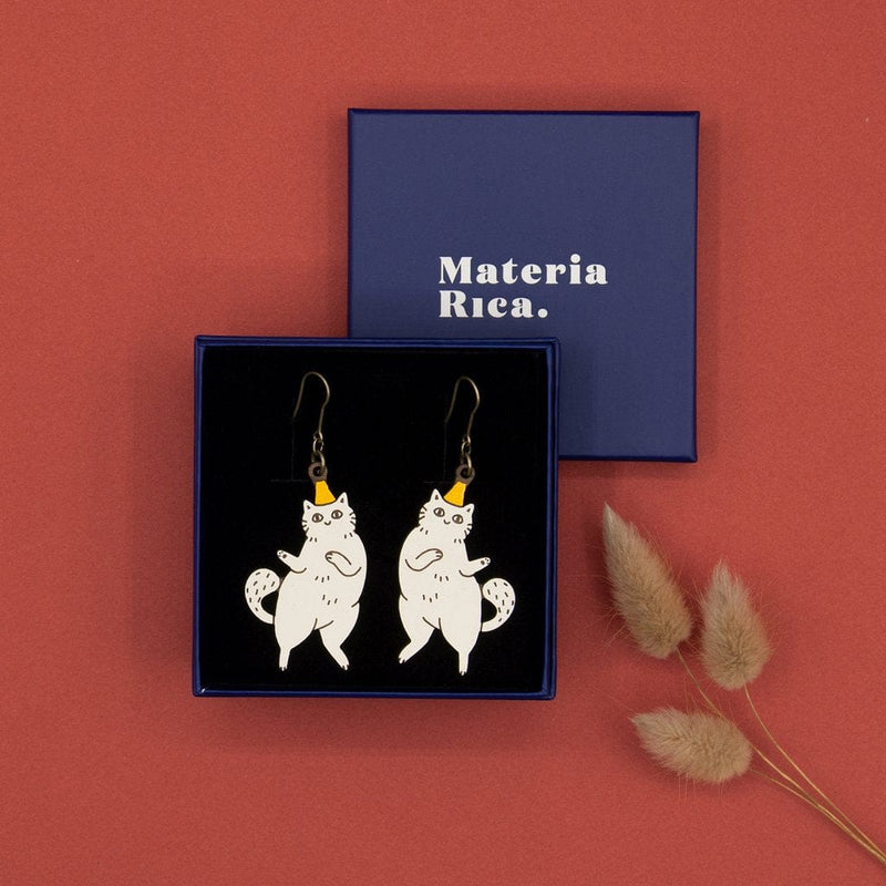 Materia Rica Dancing Cat Wooden Earrings
