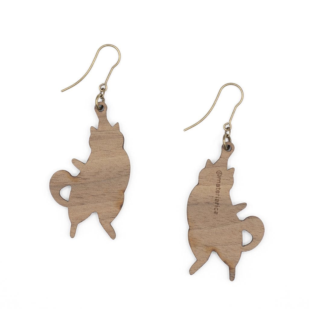Materia Rica Dancing Cat Wooden Earrings