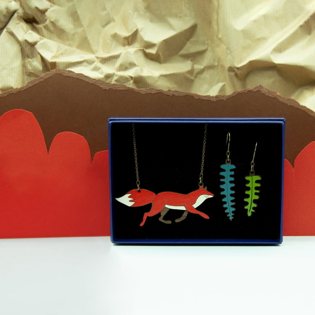 Materia Rica Fox Necklace & Fern Earring Set