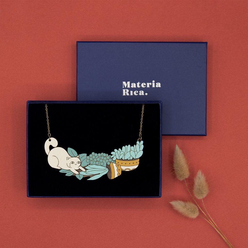Materia Rica I'm Just A Cat Wooden Necklace