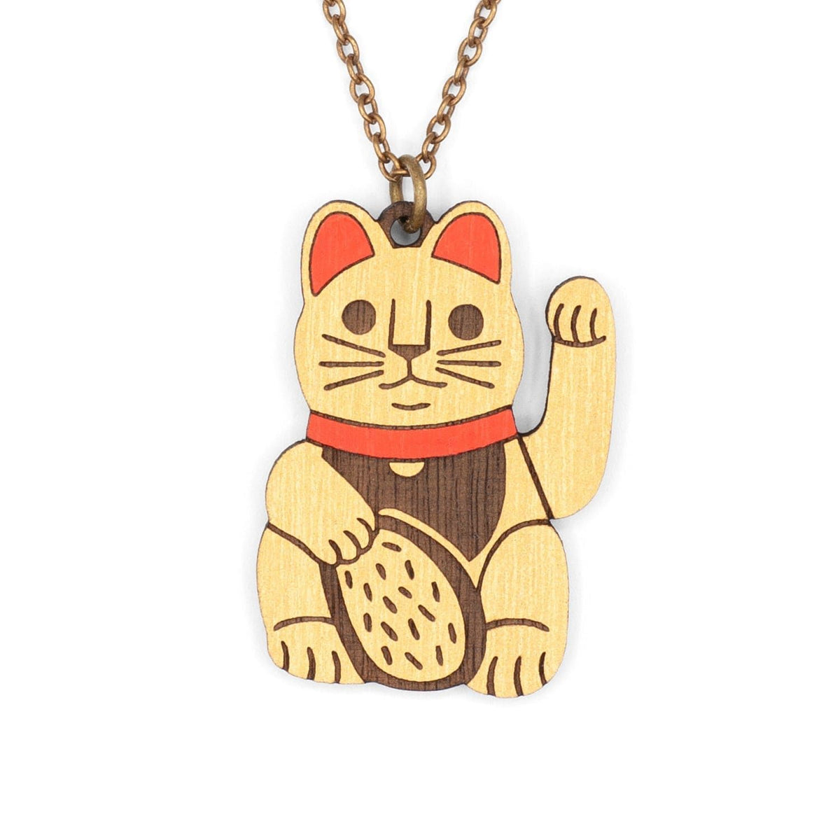 Materia Rica Lucky Cat Wooden Necklace