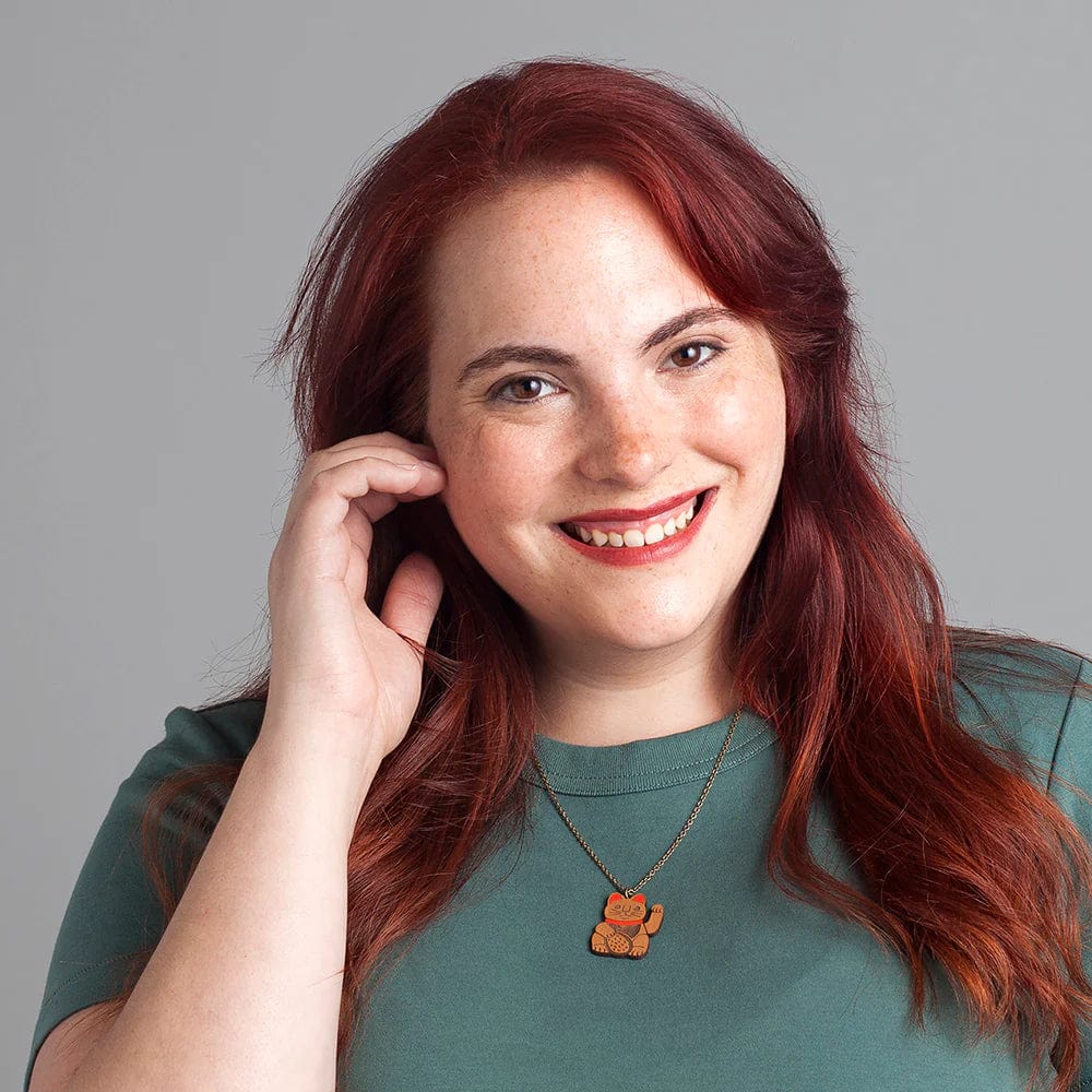 Materia Rica Lucky Cat Wooden Necklace