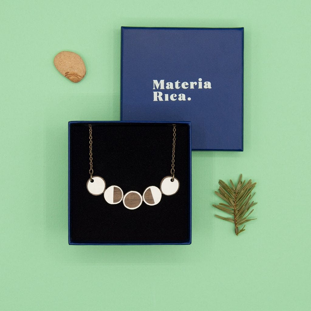 Materia Rica Moon Phases Wooden Necklace