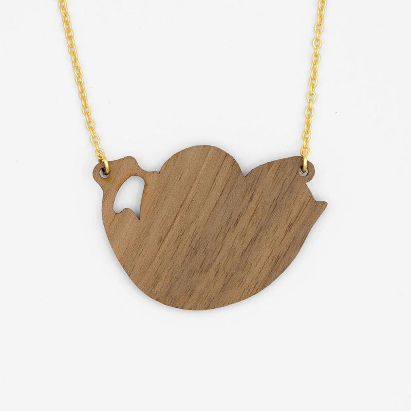 Materia Rica Playful Pink Cat Wooden Necklace