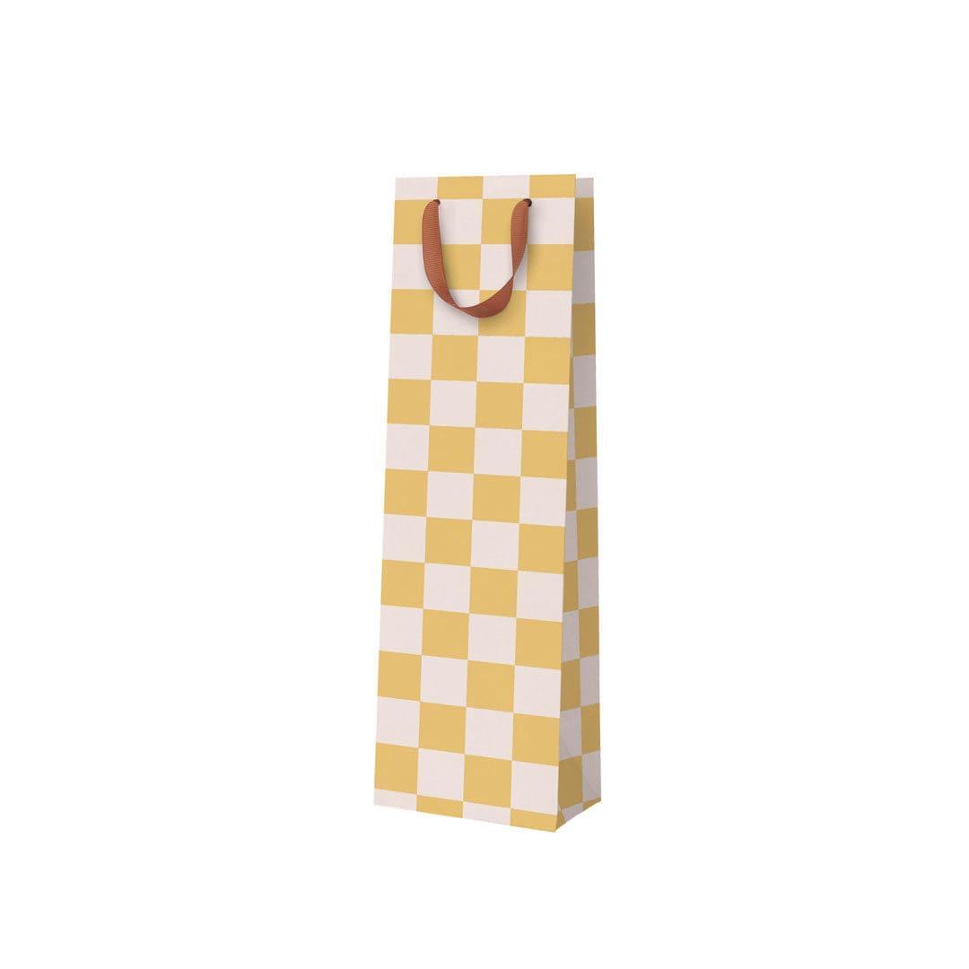 Ohh Deer Mustard Checkerboard Bottle Bag