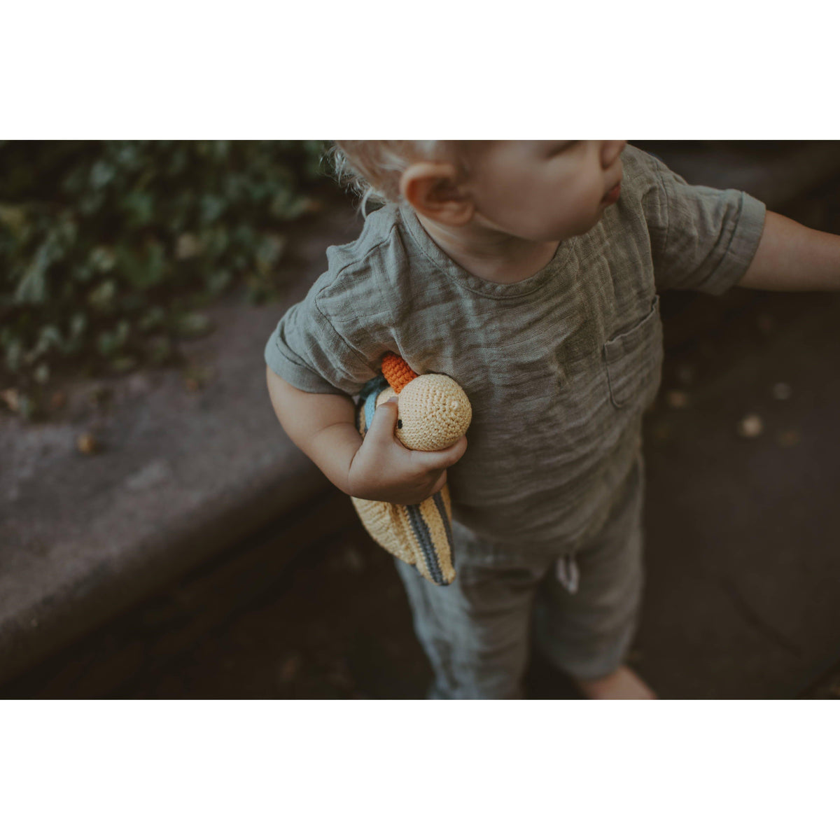 Pebblechild Baby Toy Duck stripey rattle-yellow
