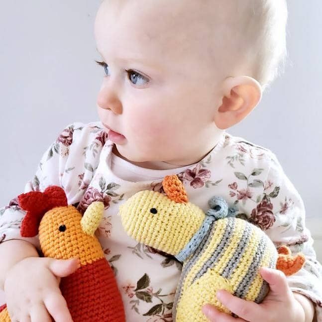 Pebblechild Baby Toy Duck stripey rattle-yellow