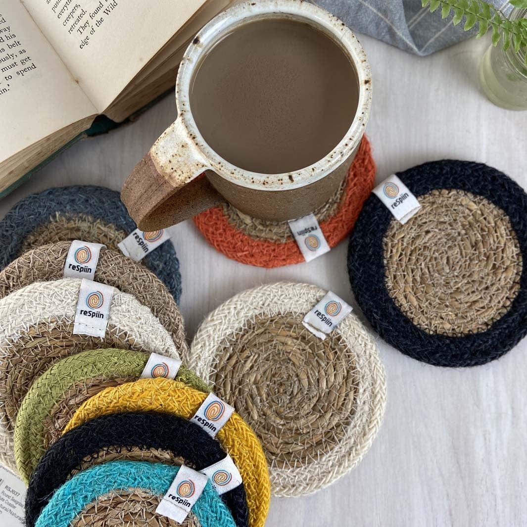 Respiin Round Seagrass & Jute Coaster Natural / Black
