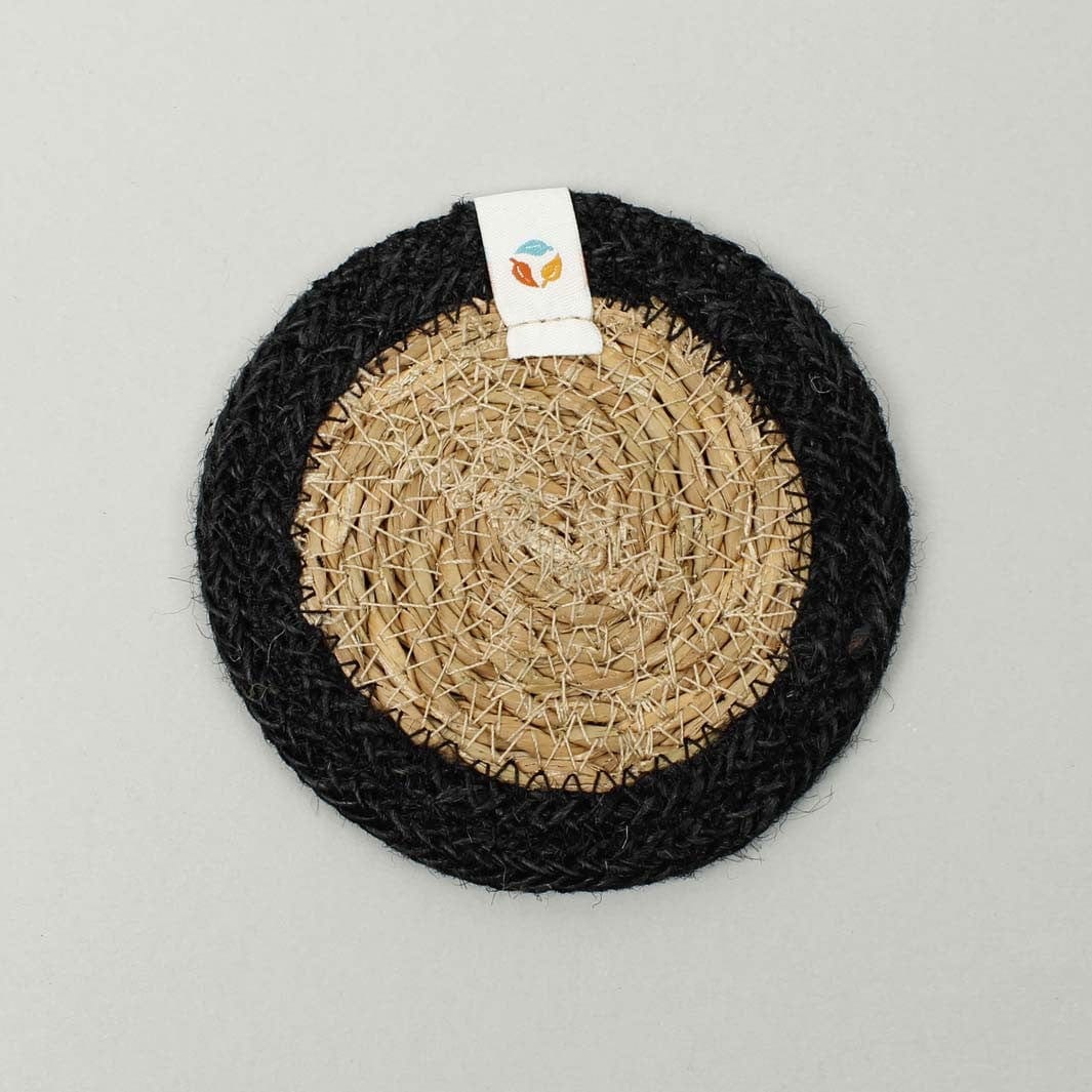 Respiin Round Seagrass & Jute Coaster Natural / Black