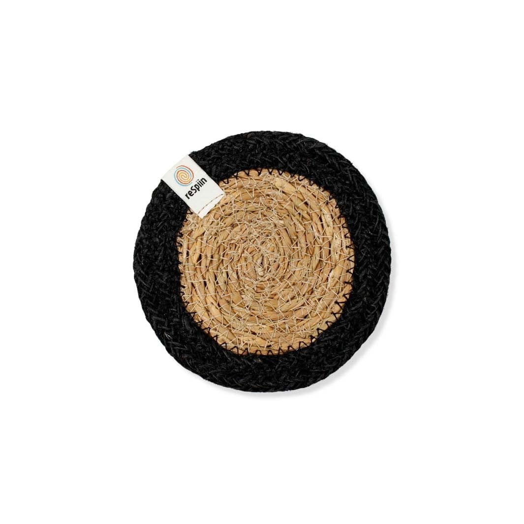 Respiin Round Seagrass & Jute Coaster Natural / Black