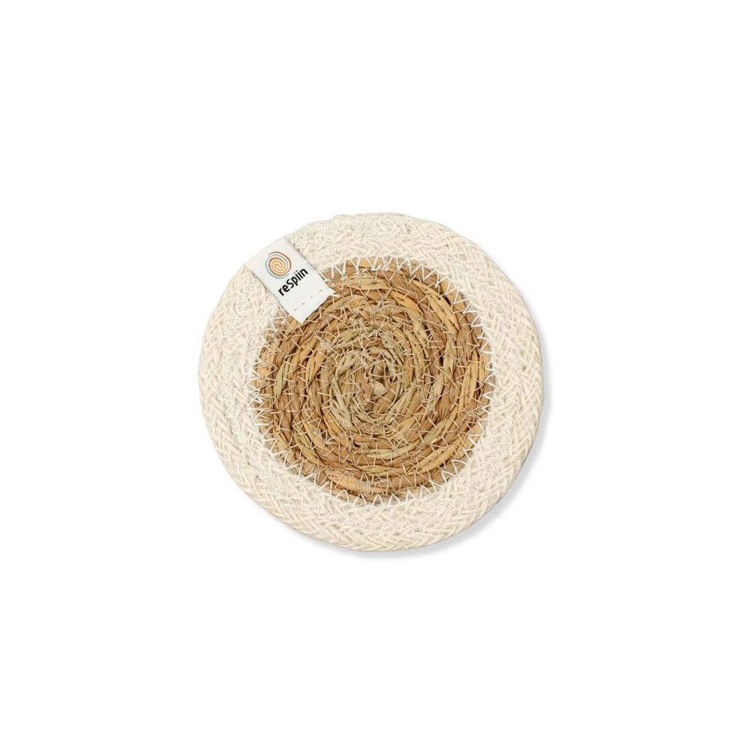 Respiin Round Seagrass & Jute Coaster Natural / White