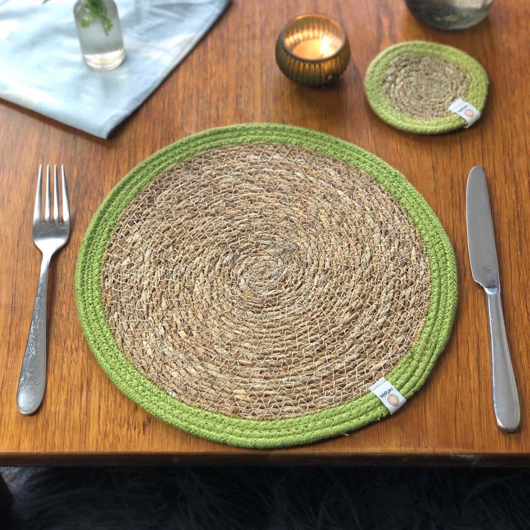Respiin Round Seagrass & Jute Table Mat Natural / Green