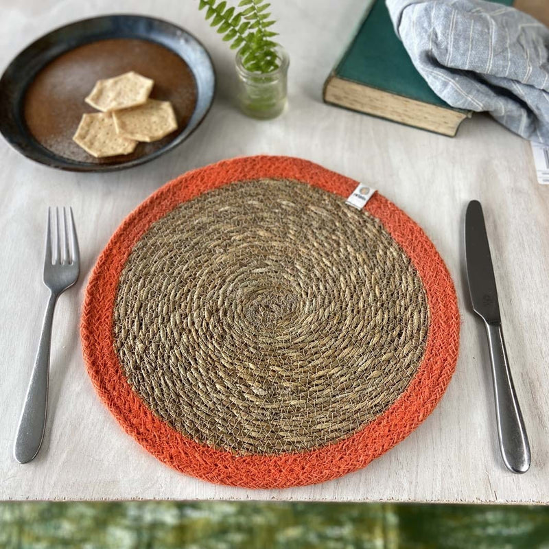 Respiin Round Seagrass & Jute Table Mat Natural / Orange