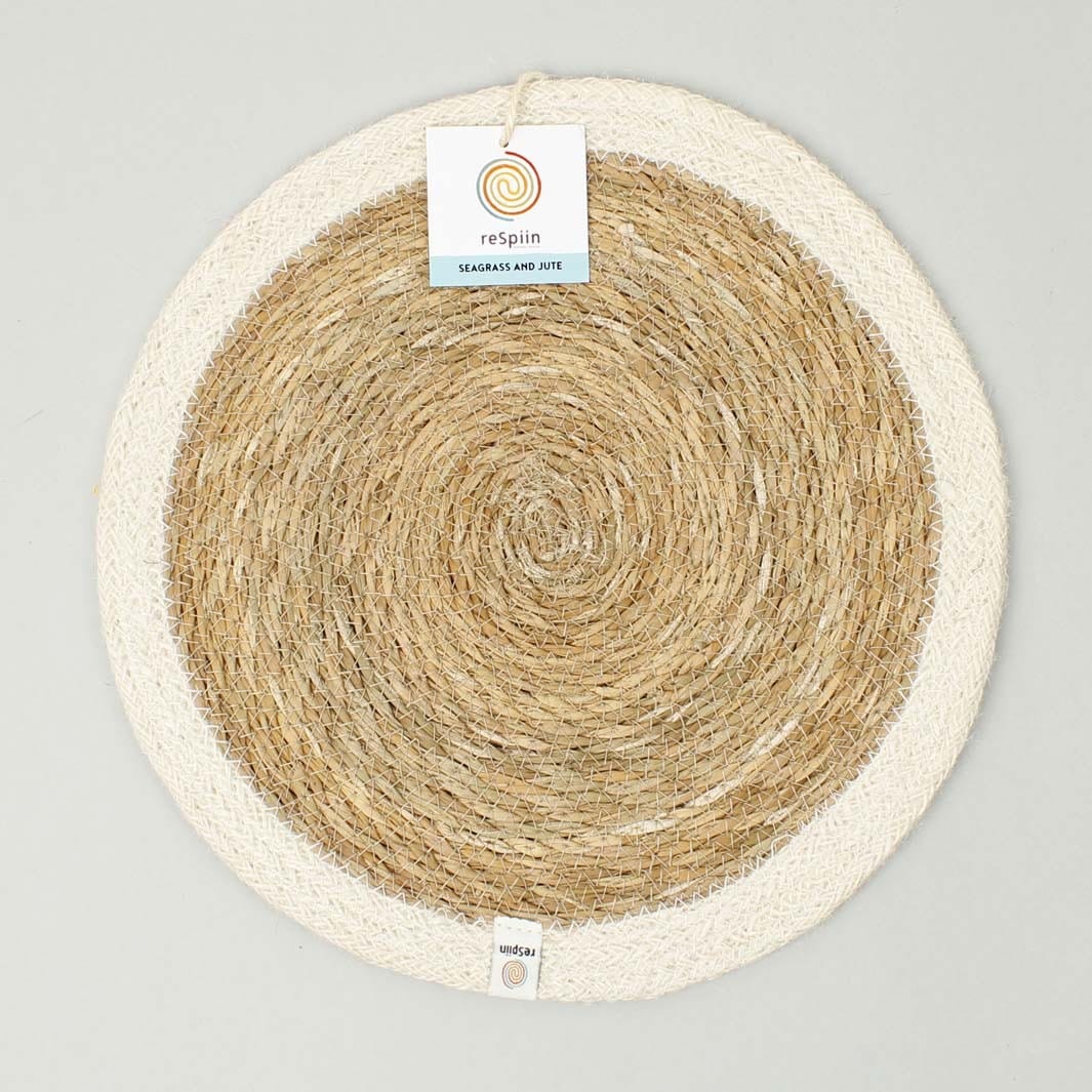 Respiin Round Seagrass & Jute Table Mat Natural / White