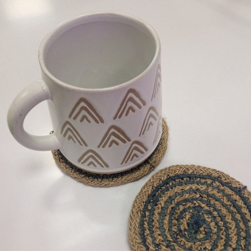 Respiin Round Spiral Jute Coaster - Natural/Denim Blue